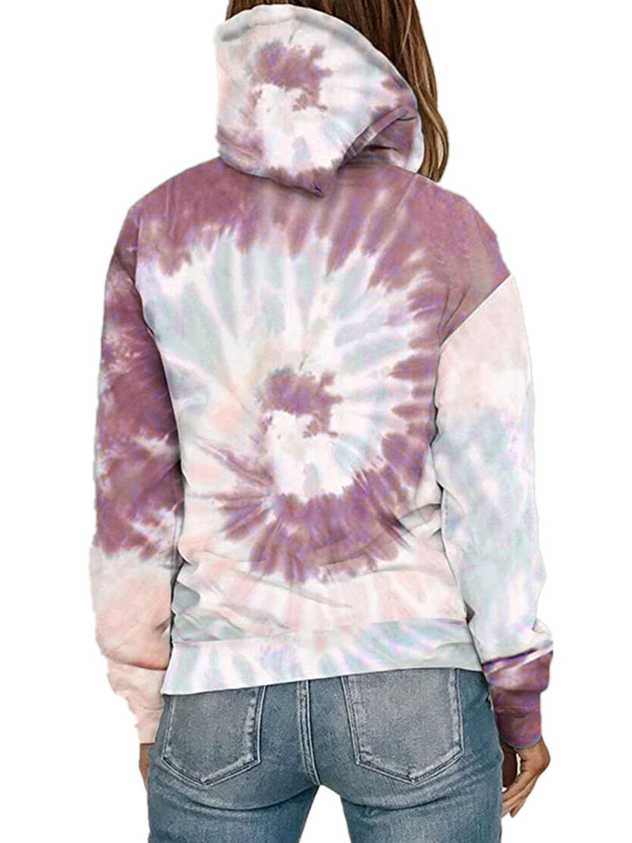 Loose Tie Dye Printed Hooded Long Sleeve Sweatshirt