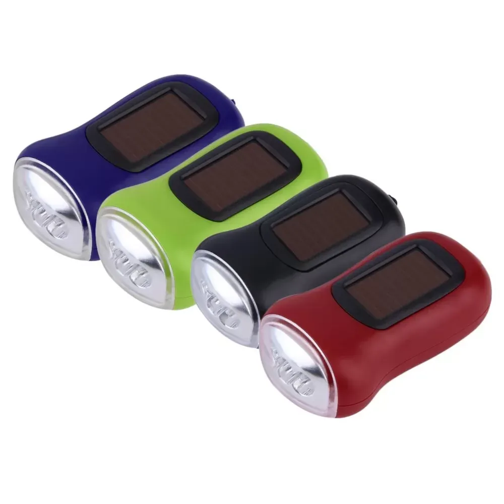 Mini Portable Hand Crank Dynamo 3 LED Solar Powered Flashlight Camping Torch