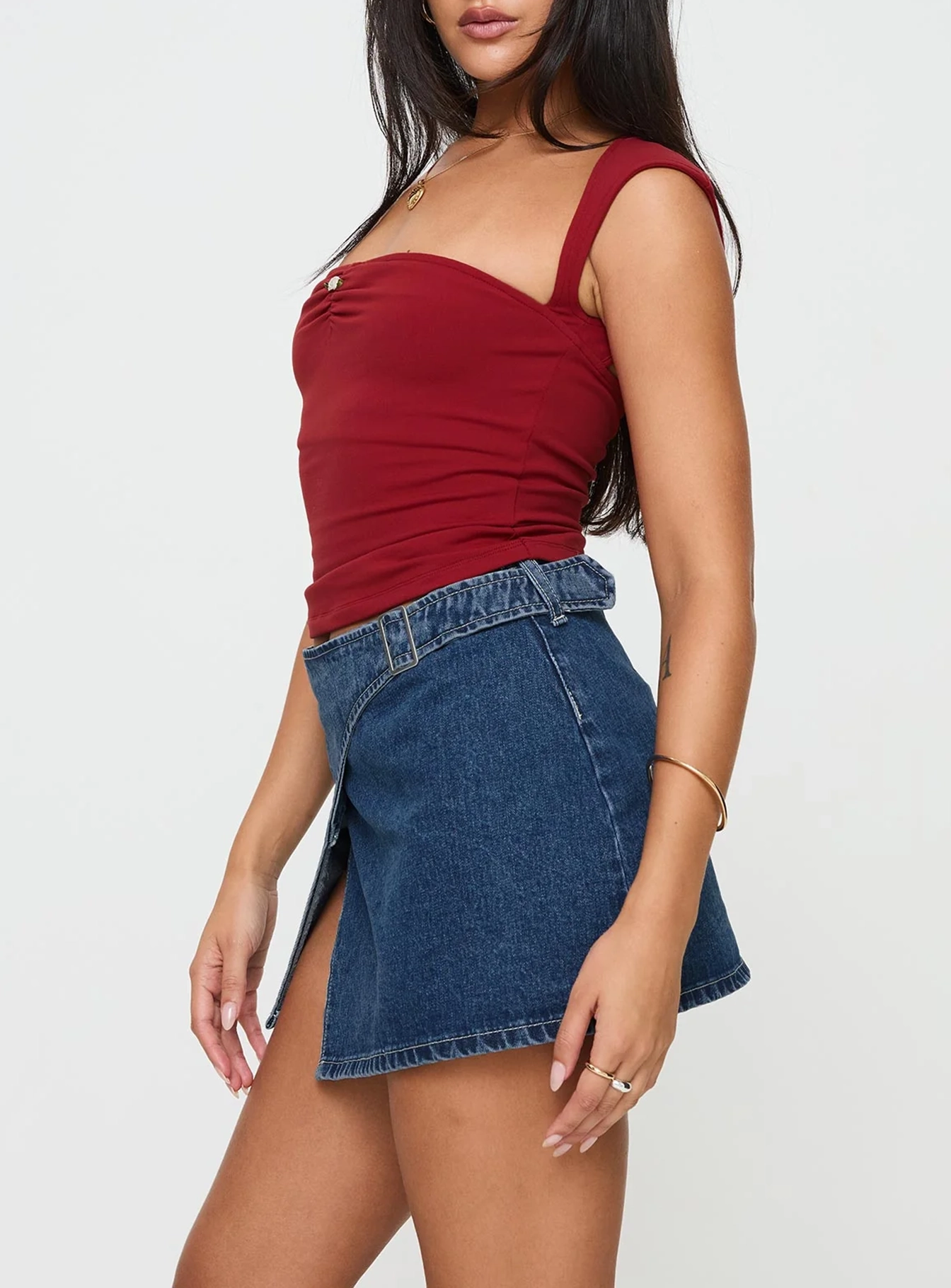 Wait Up Denim Wrap Mini Skirt