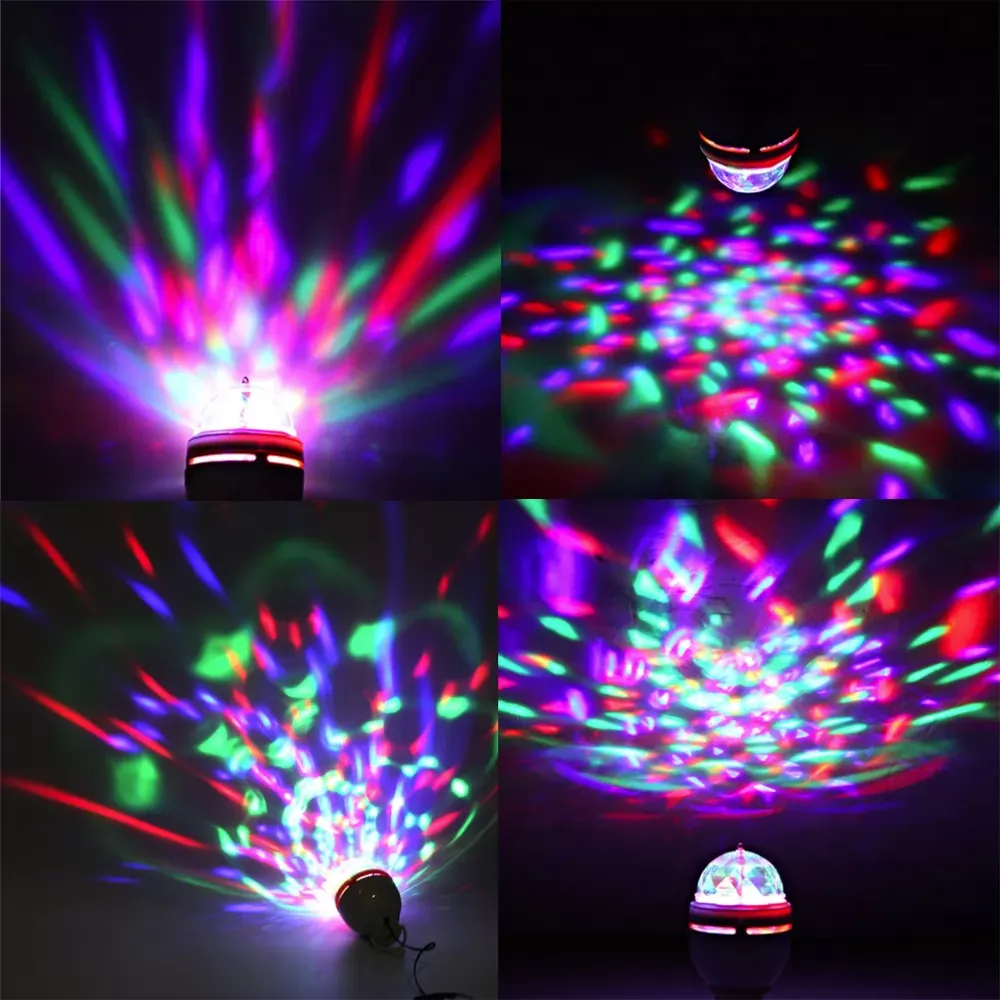 Mini RGB 3W LED MP3 DJ Club Pub Disco Party Music Crystal Magic Ball Stage Effect Light Auto Rotating Bulb With USB Interface