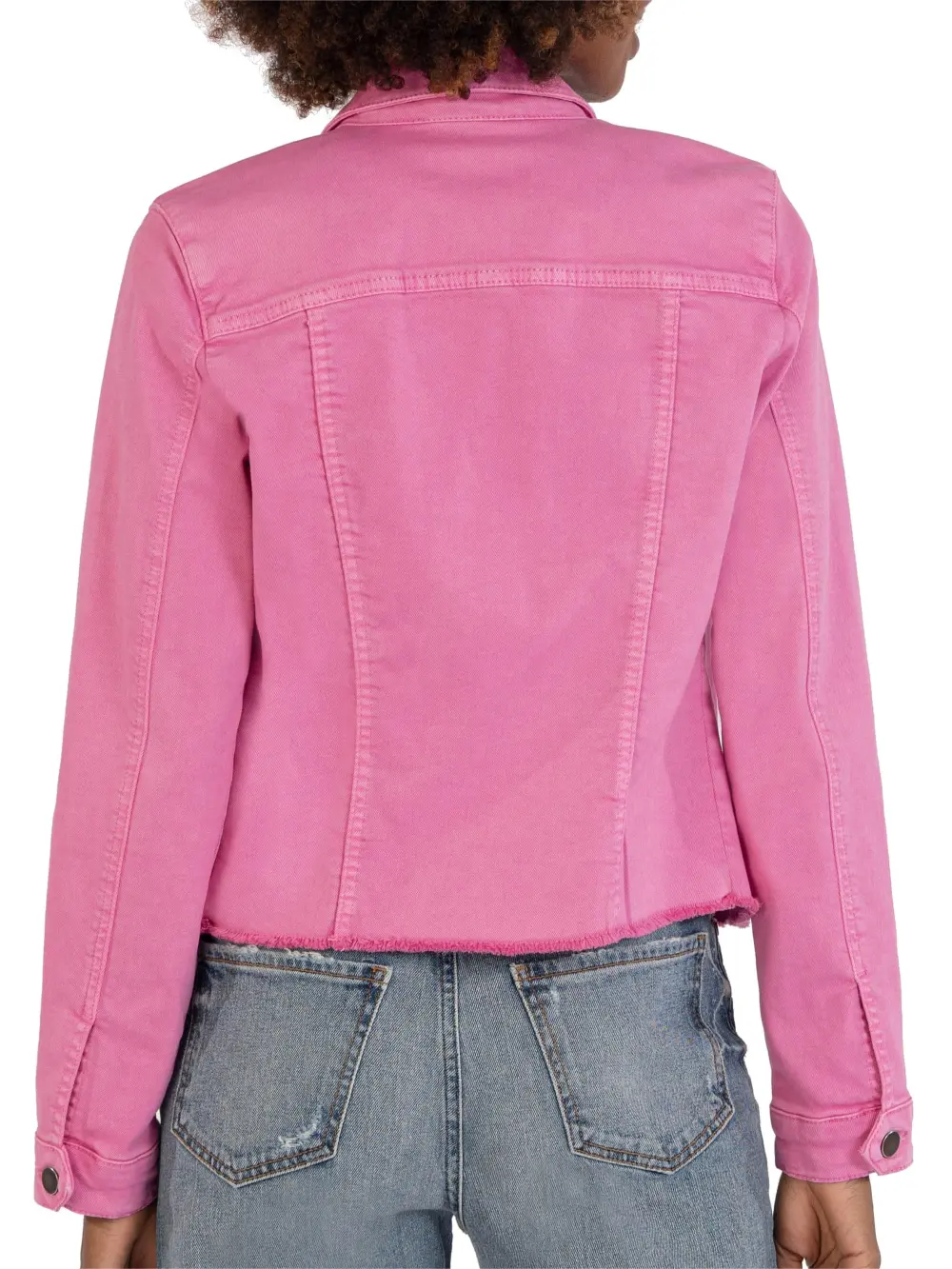 Rosy Pink Hem Cotton Blend Trucker Jacket