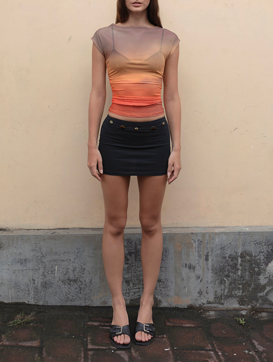 Mesh Printed Orange Sunset Bastille Top