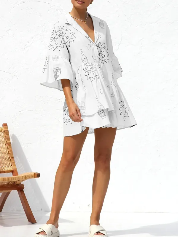 Oversized Sun Print Short Dress