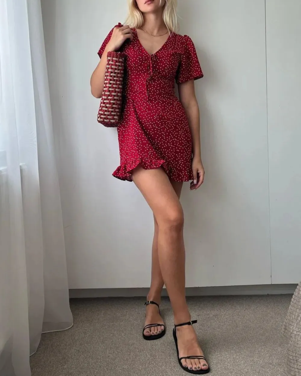 Red Resort Puff Sleeve Dress