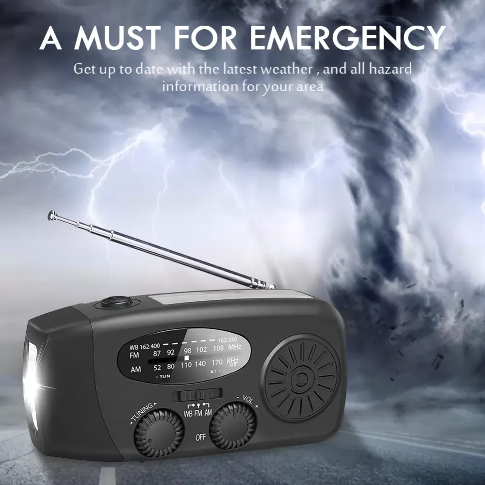 Multifunctional Radio Hand Crank Solar USB Charging FM AM WB NOAA Weather Radio Emergency LED FlashlightPower Bank