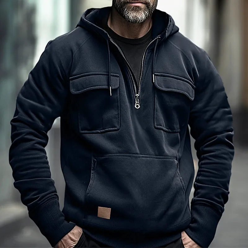 Men's Casual Zip Double Pocket Hooded Sweatshirt