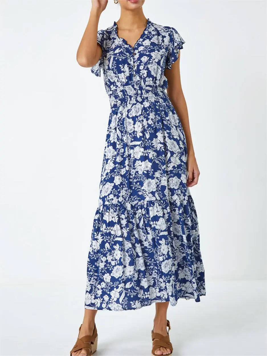 Royal blue printed casual dress