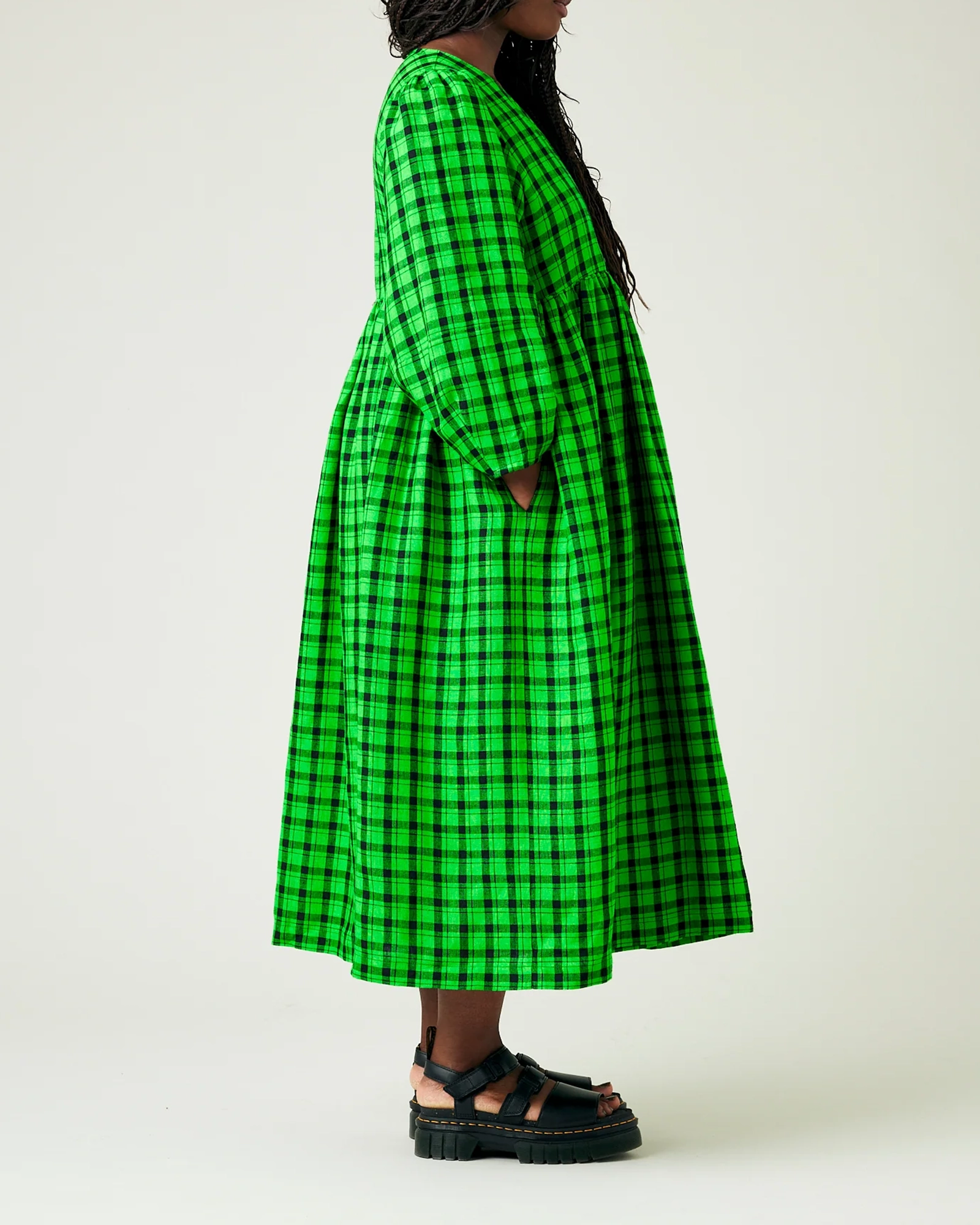 BLACK & GREEN CHECK LINEN DRESS