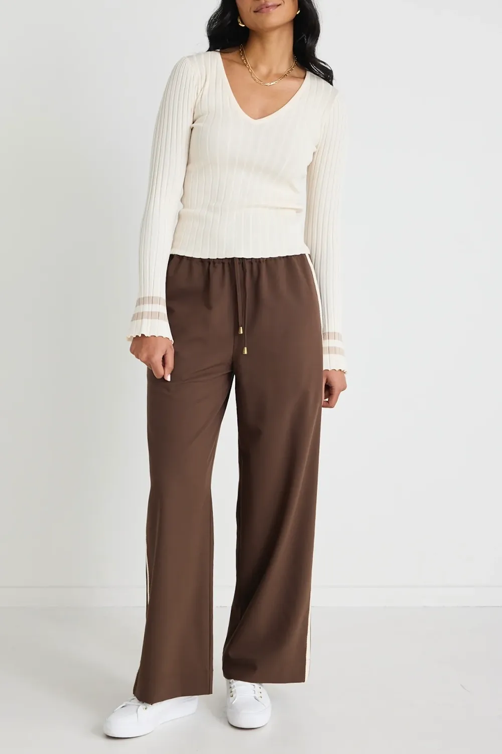 Townie Chocolate Stripe Side Tape Wide Leg Pants