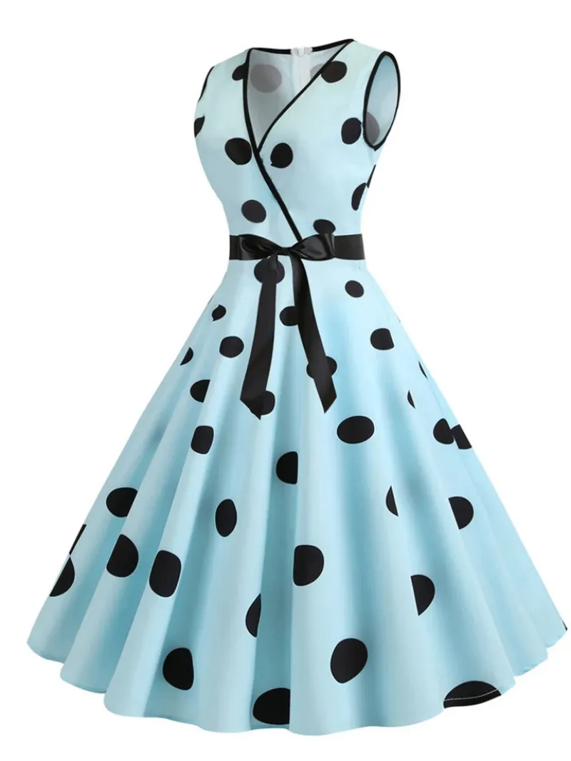 1950S BOW POLKA DOT SWING DRESS