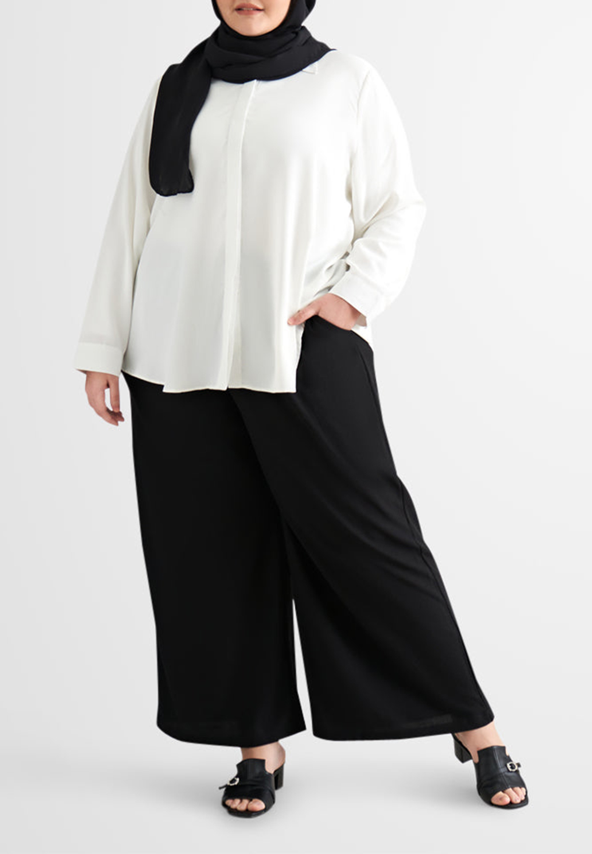 Waffle Work Wide Legs Pants - Black