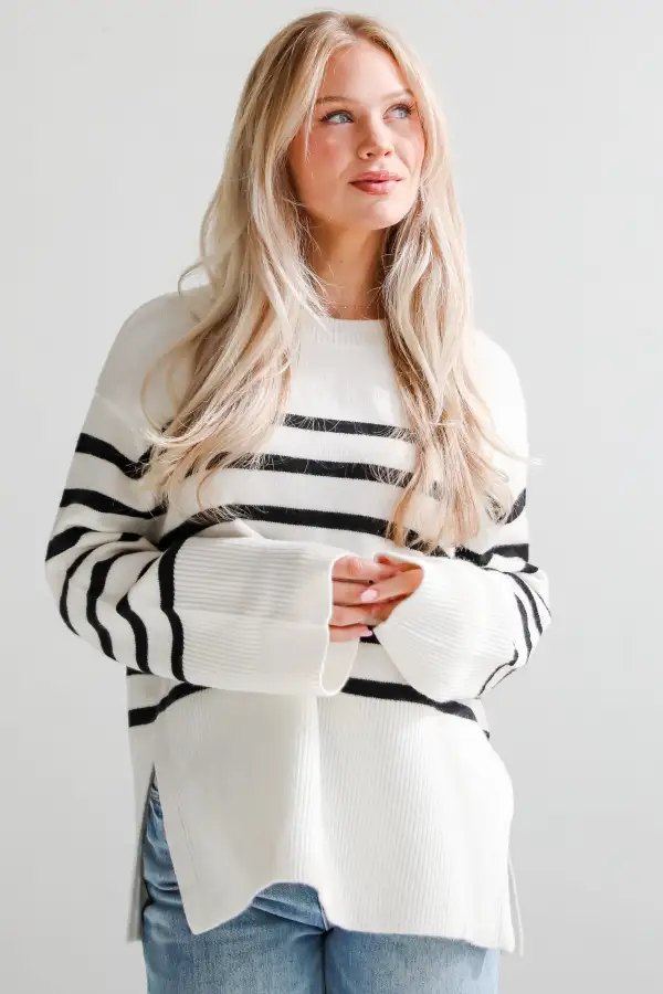 Curated Forecast Ivory Oversized Striped Sweater