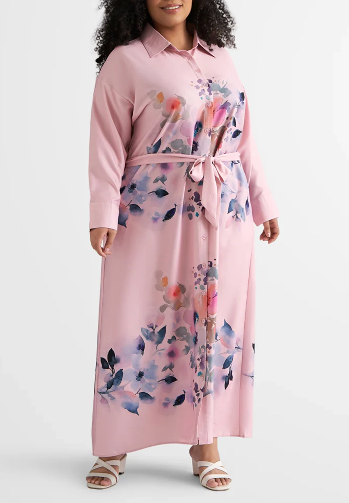 Floral Belted Long Shirt Dress