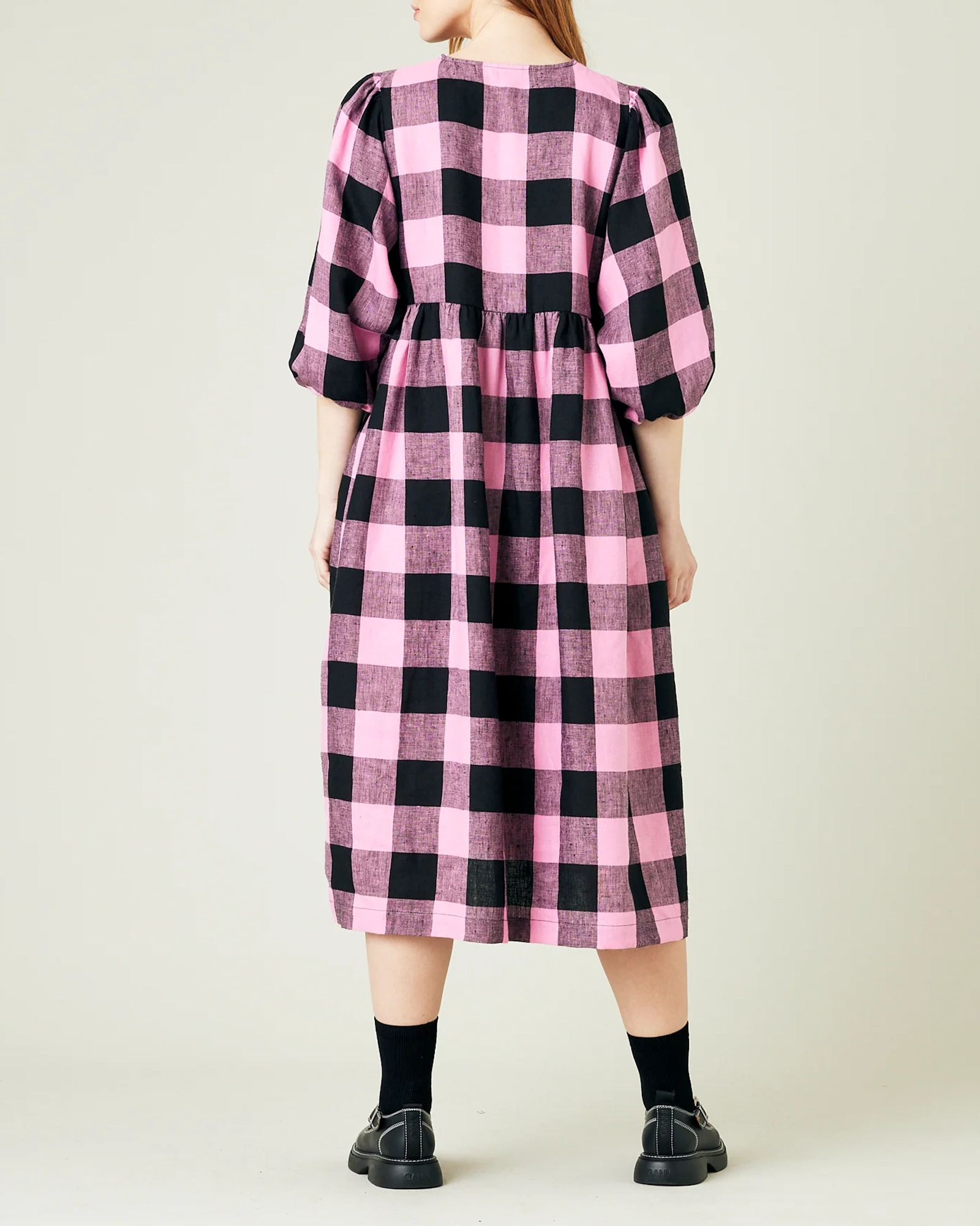 ABBIE PINK & BLACK MEGA CHECK LINEN DRESS