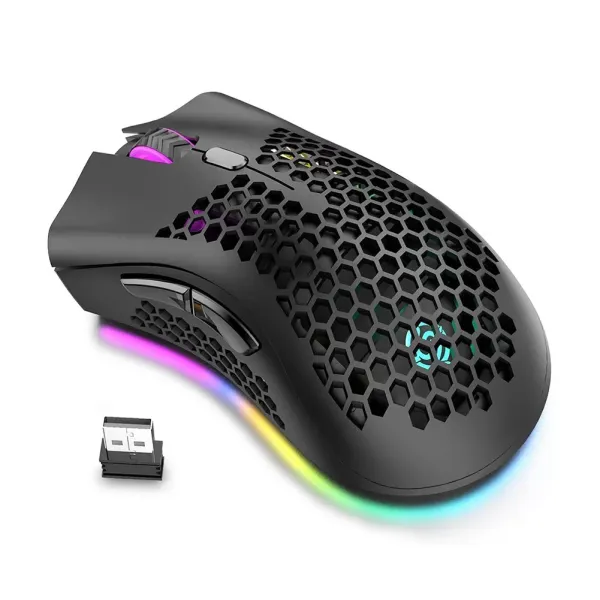 2.4G wireless 1600dpi hollow RGB luminous game photoelectric mouse, equipped with 4-color breathing lamp,suitable for laptop/pc