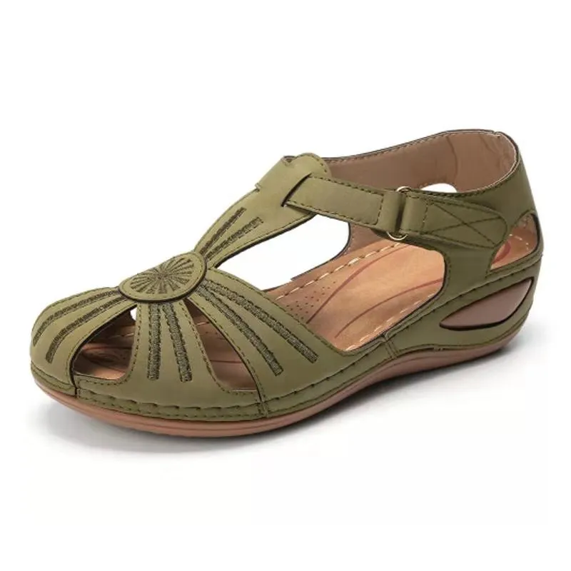 Summer new leather Baotou hook and loop women sandals