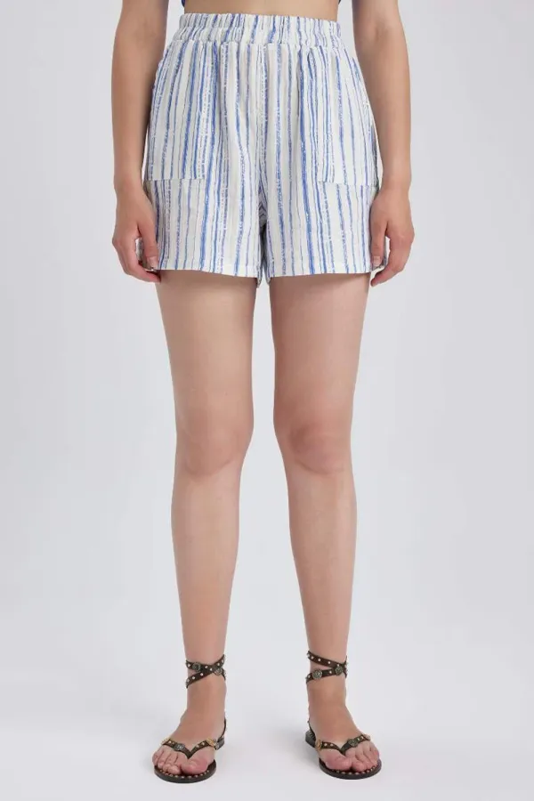 Regular Fit Muslin Striped High waist Shorts