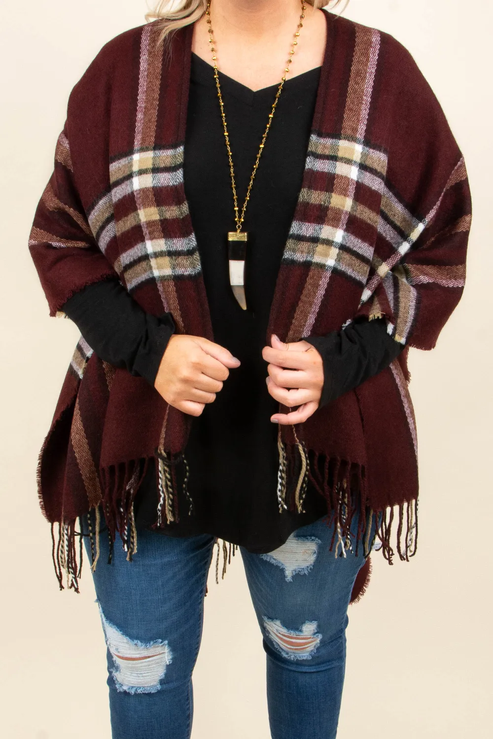 Twice As Nice Poncho, Burgundy