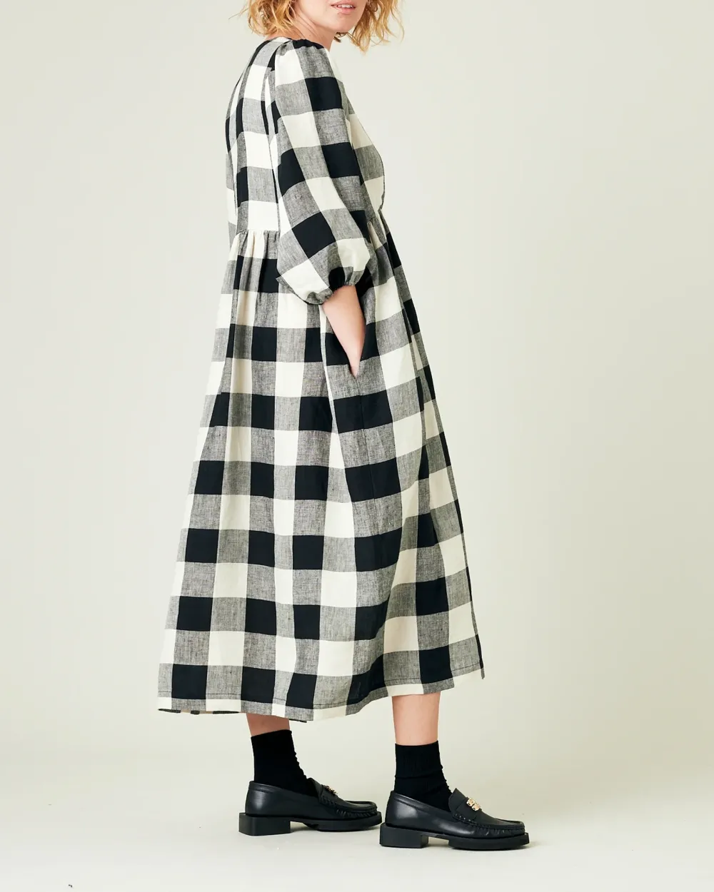 ABBIE STONE & BLACK MEGA CHECK LINEN DRESS