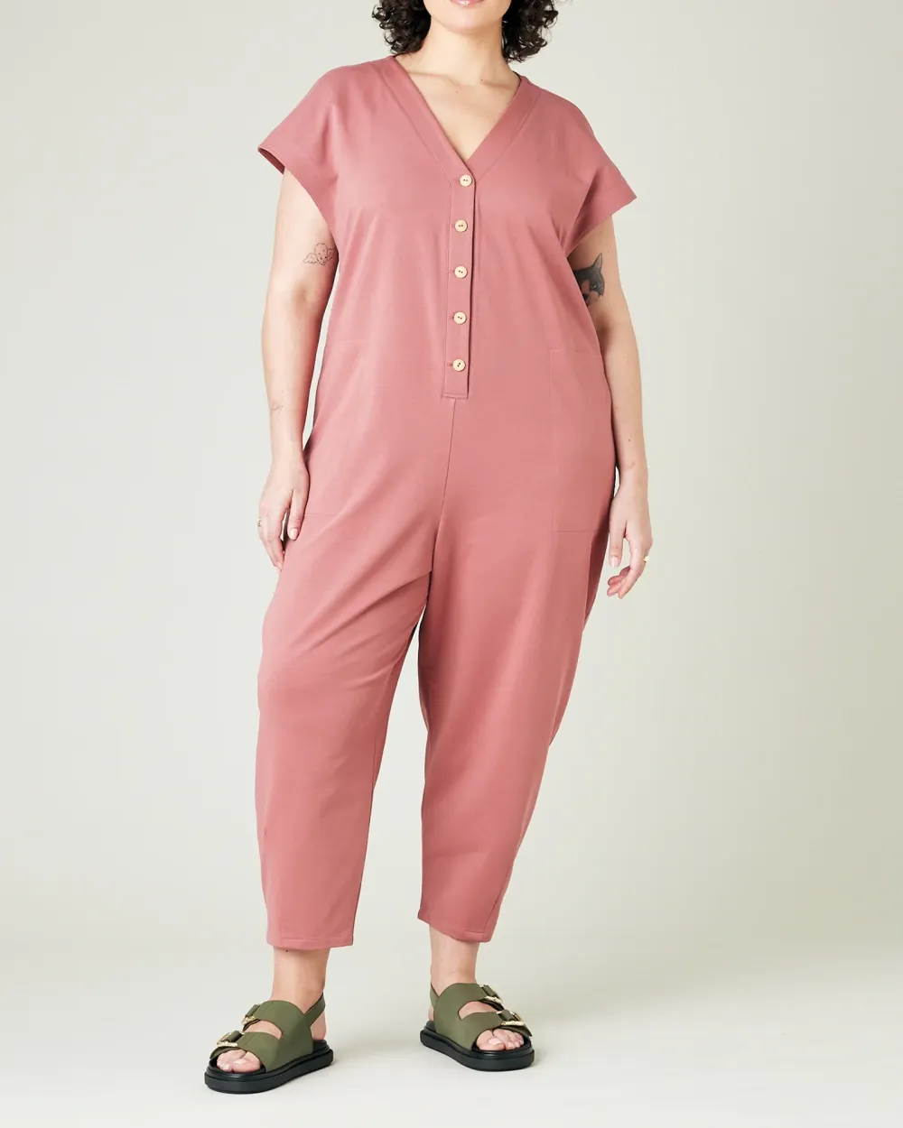 DUSTY PINK COTTON JERSEY JUMPSUIT