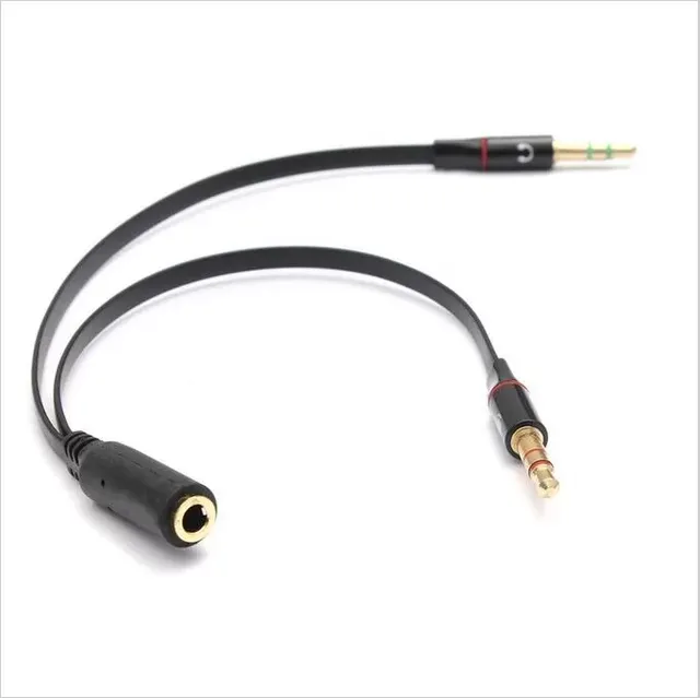 1/8 3.5mm Y Splitter Adapter Extension Cable MIC and Audio Jack Gold Plated Female to 2 Male Phones Headset Headphone Earphone Earbuds Microphone to L