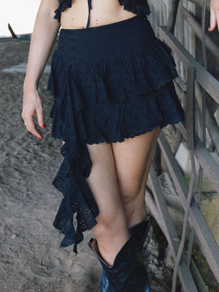 Black Dallas Eyelet Lace Ruffle Skirts