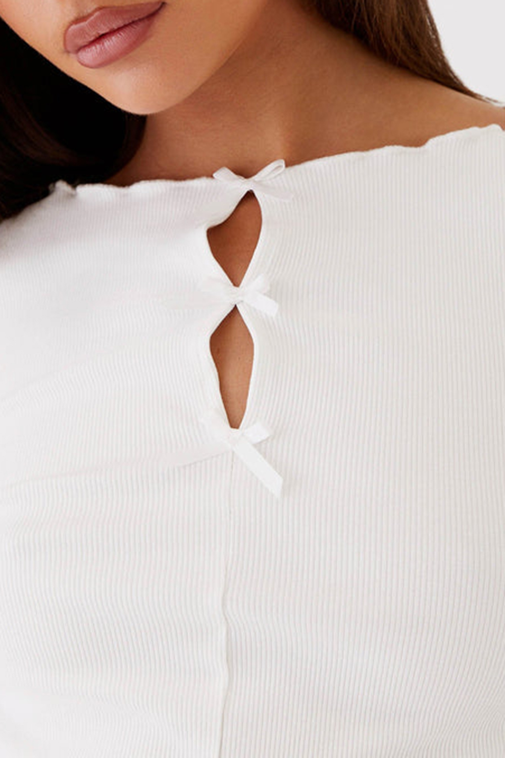 Simone Long Sleeve Bow Top - White