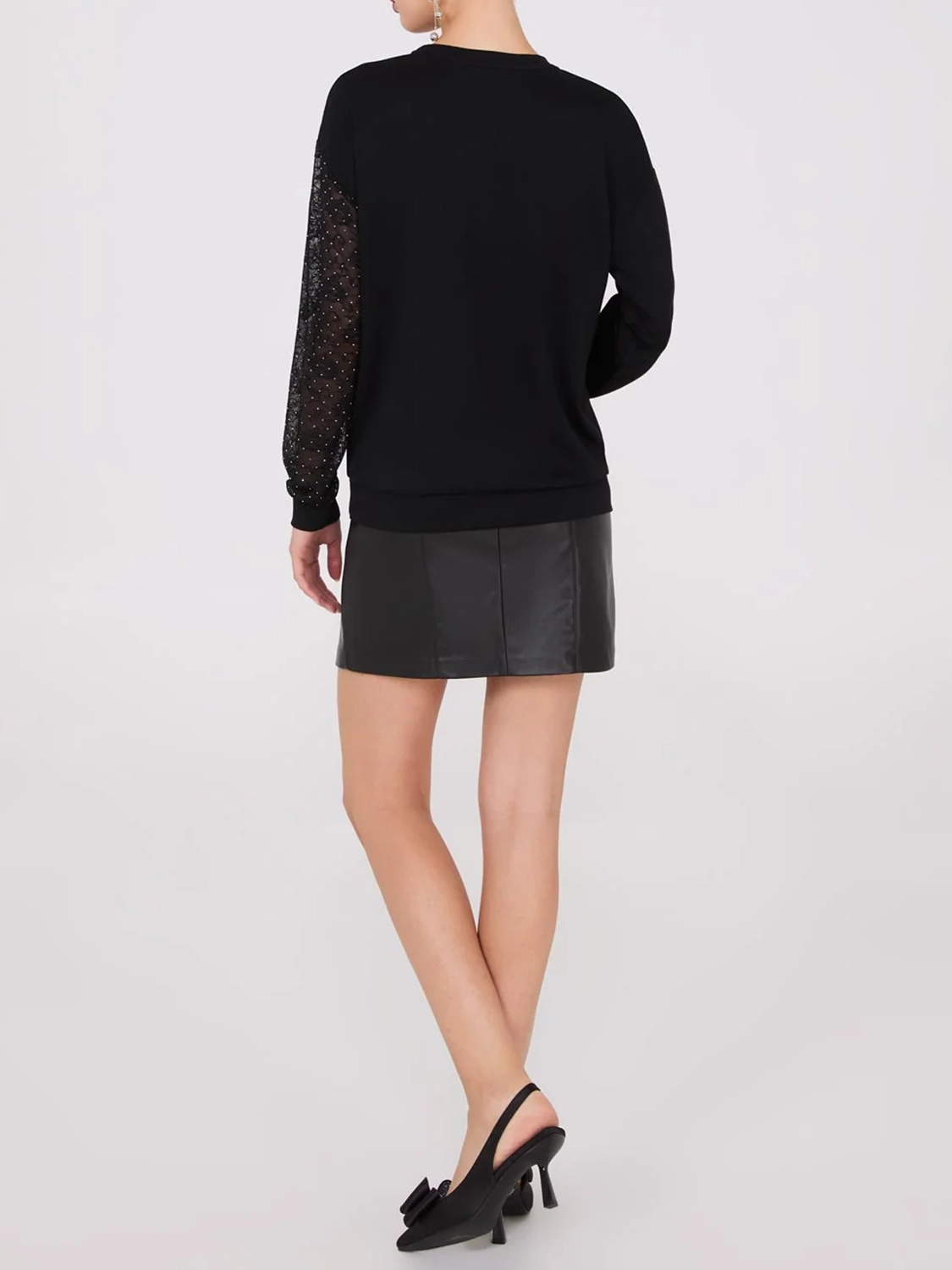 Regular Drop Shoulder Sweater With Lace & Rhinestone Sleeve