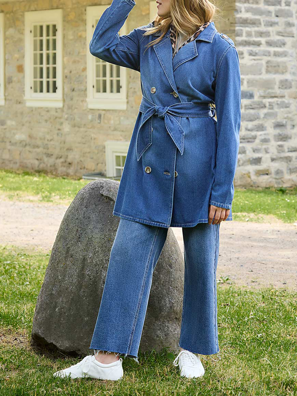 Double-Breasted Denim Trench Coat