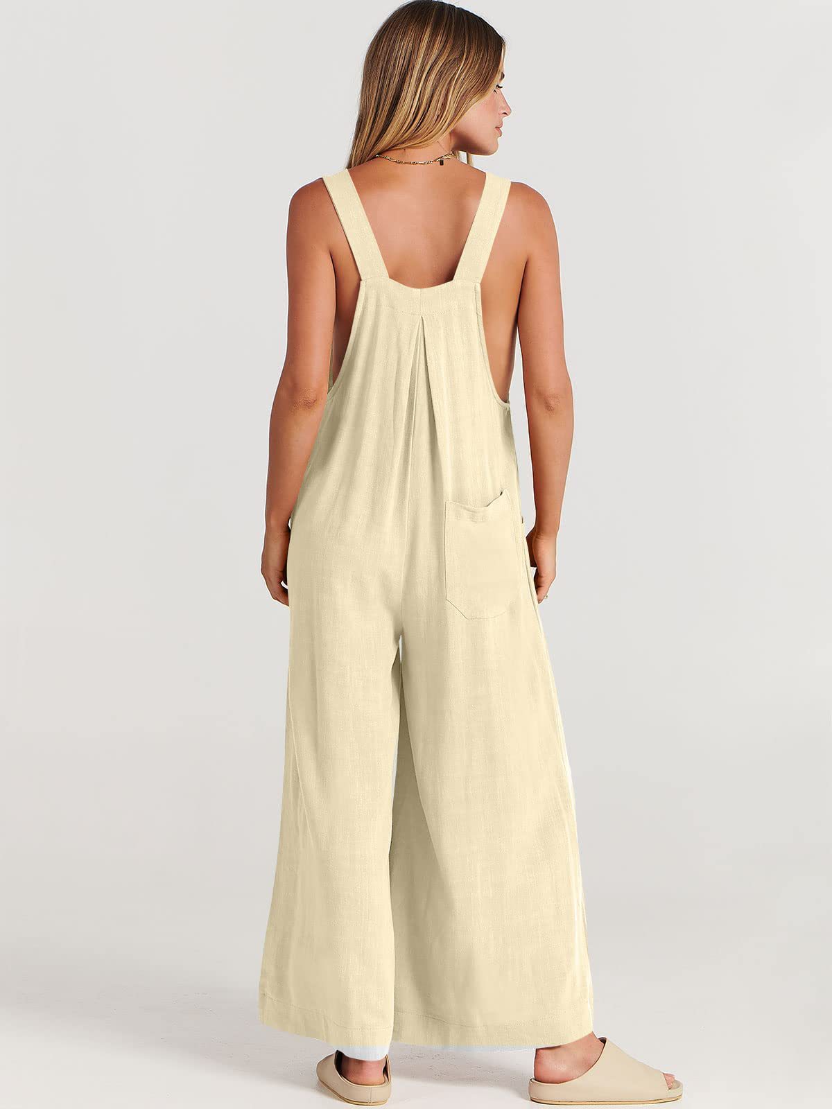 Solid Color Loose Casual Cotton And Linen Suspender Jumpsuit