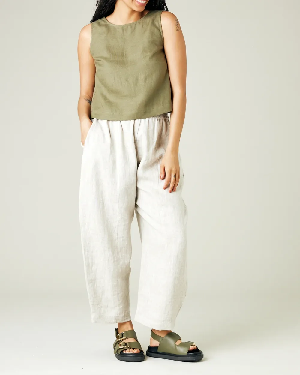 LIGHT KHAKI LINEN TOP