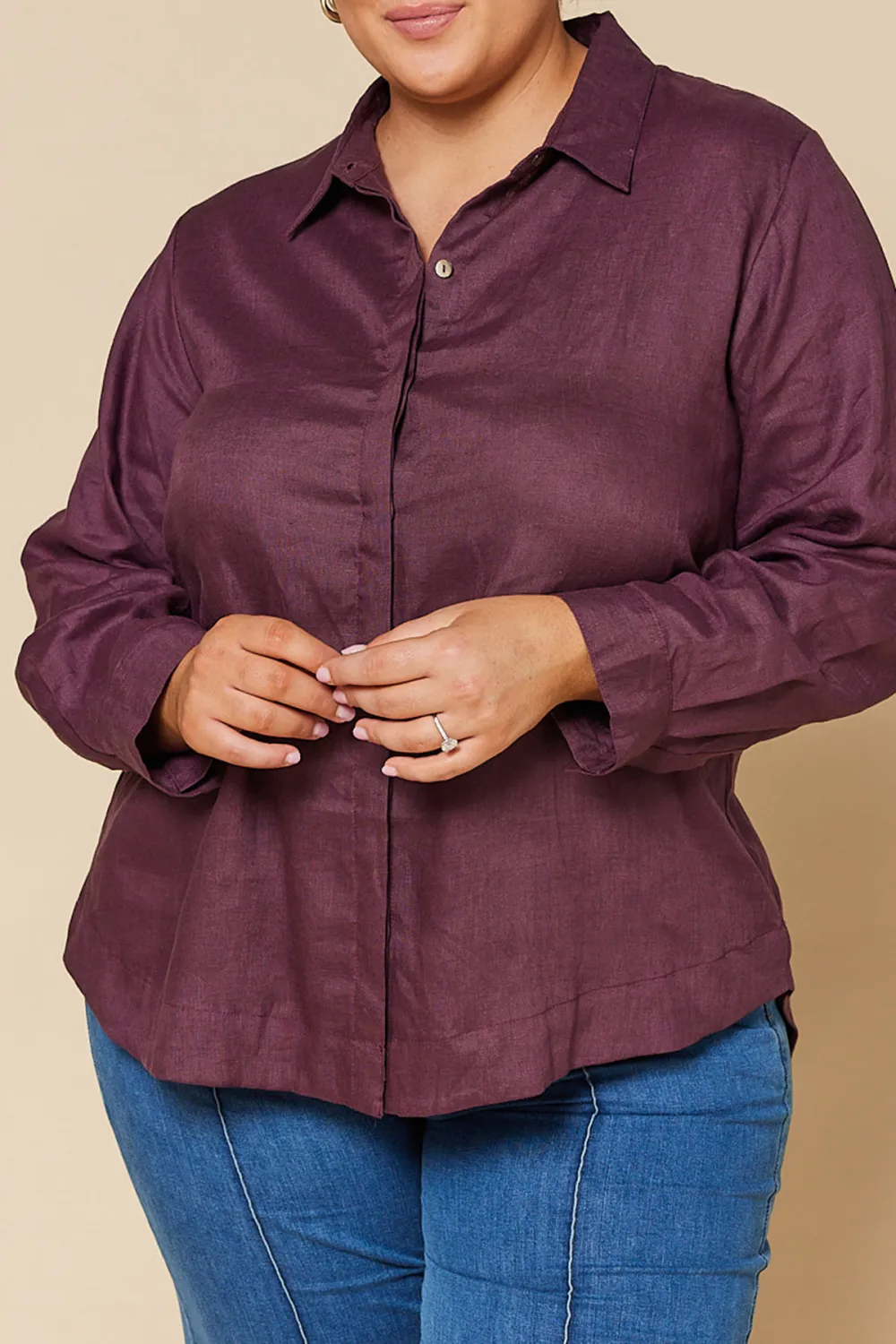 Oversized Linen Boyfriend Shirt In Plum