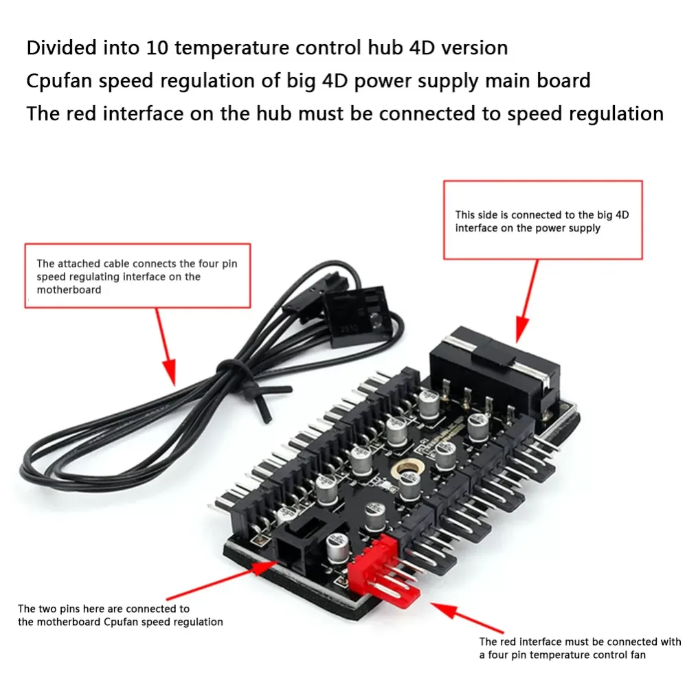 1 to 10 4Pin PWM Speed Controller HUB Socket Fans Extension Adapter PC Speed Controller Adapter for Computer PC