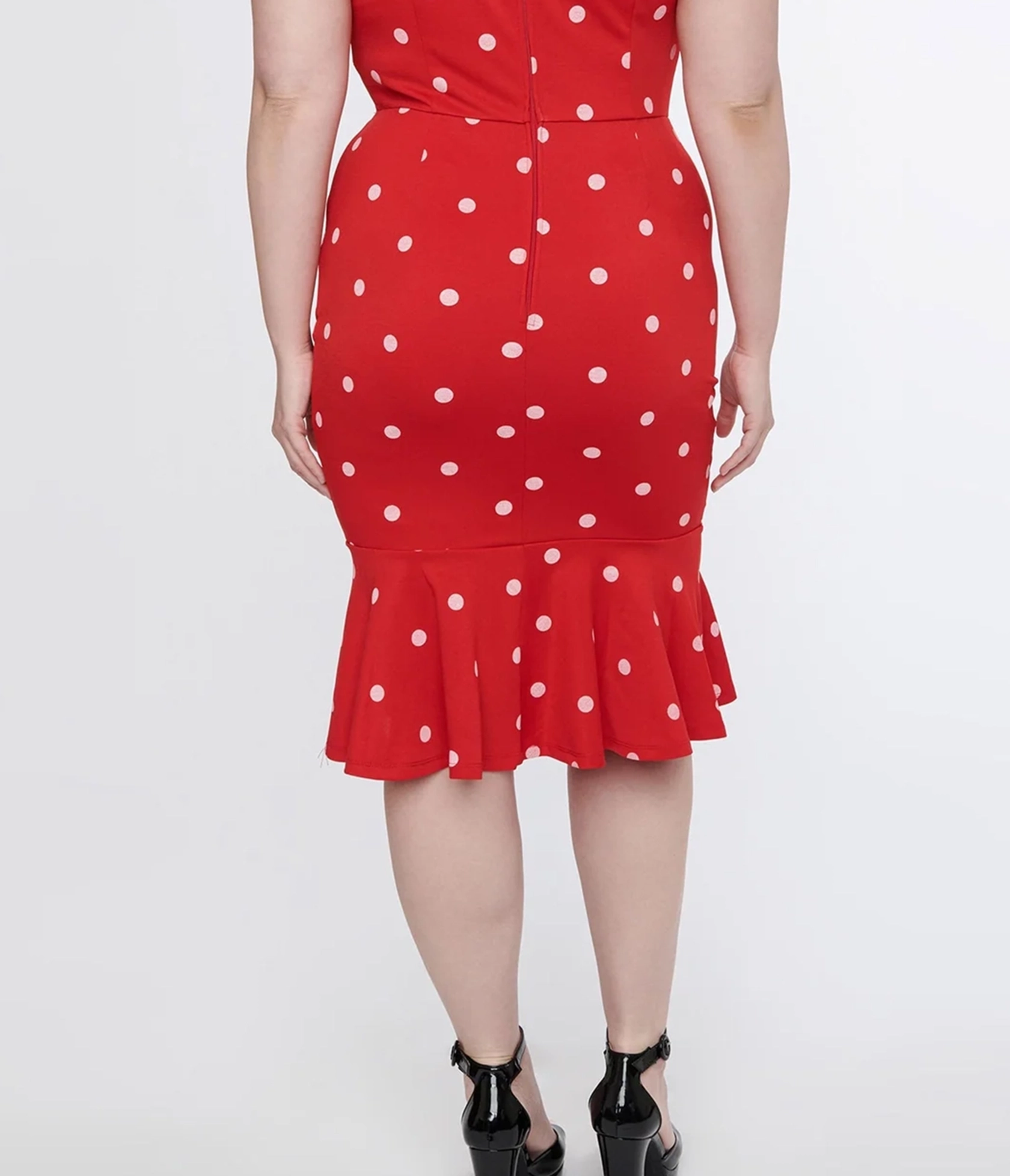 Unique Vintage Plus Size Red & White Polka Dot Neck Tie Wiggle Dress