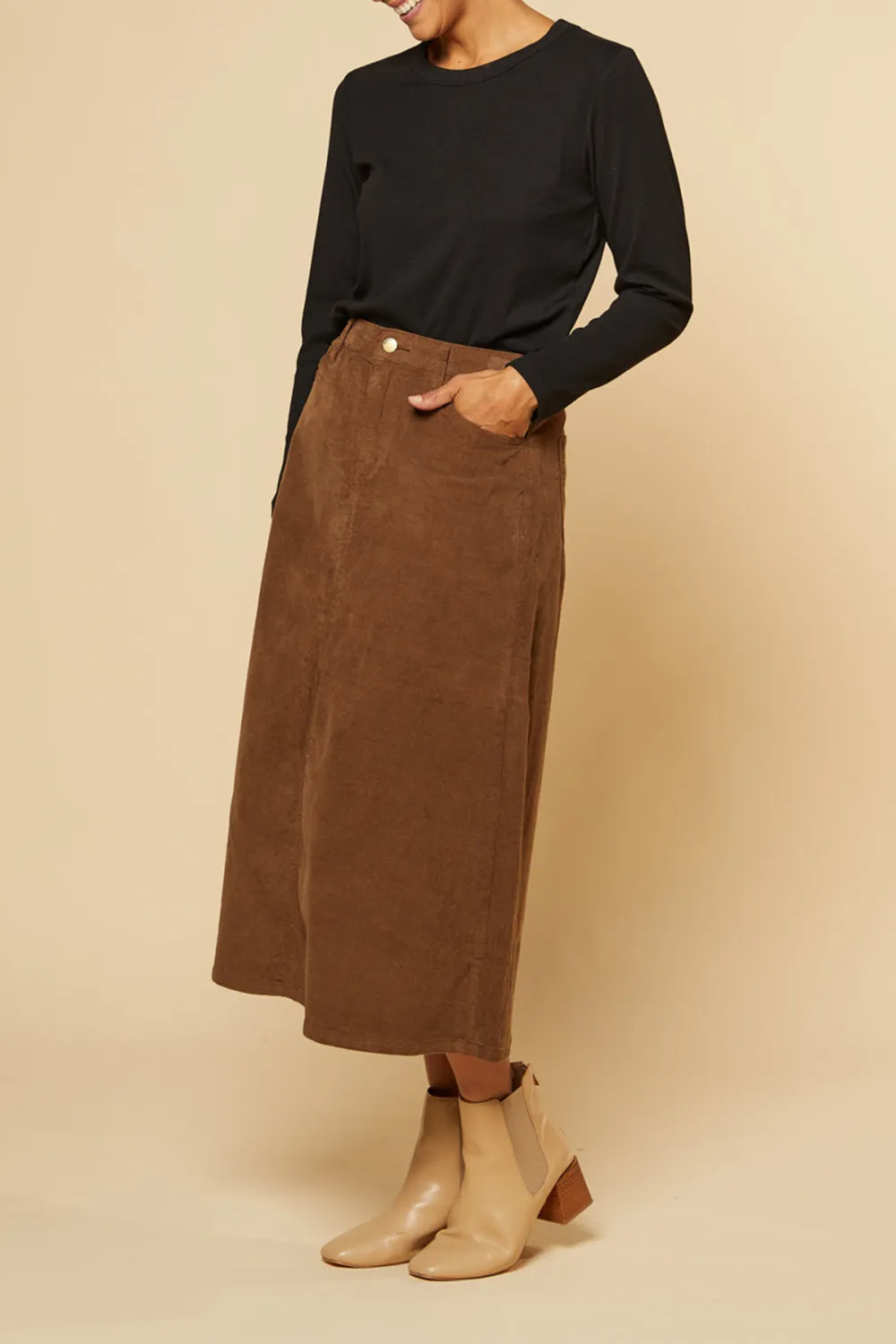 Adrift A-Line Brushed Cotton Skirt in Chocolate