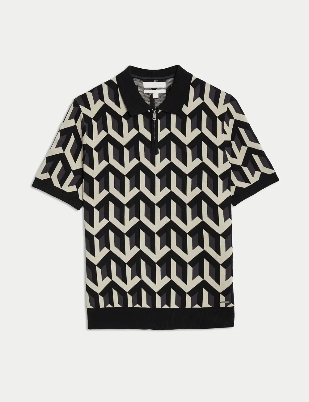 Cotton Rich Geometric Knitted Polo Shirt