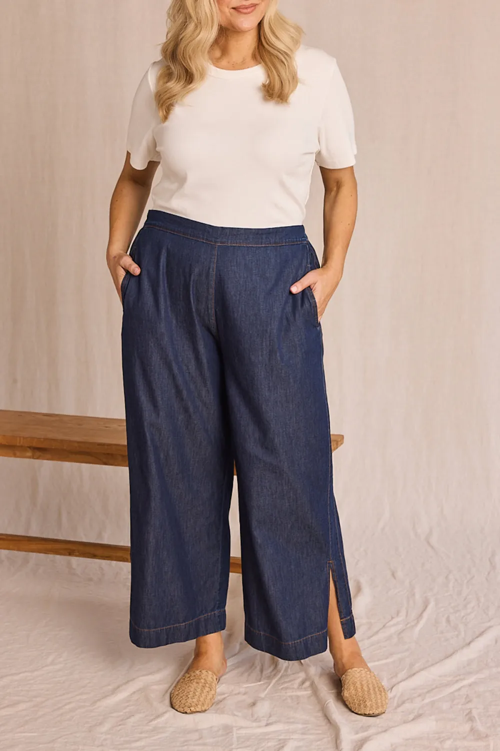 Camille Chambray Pant in Dark Wash