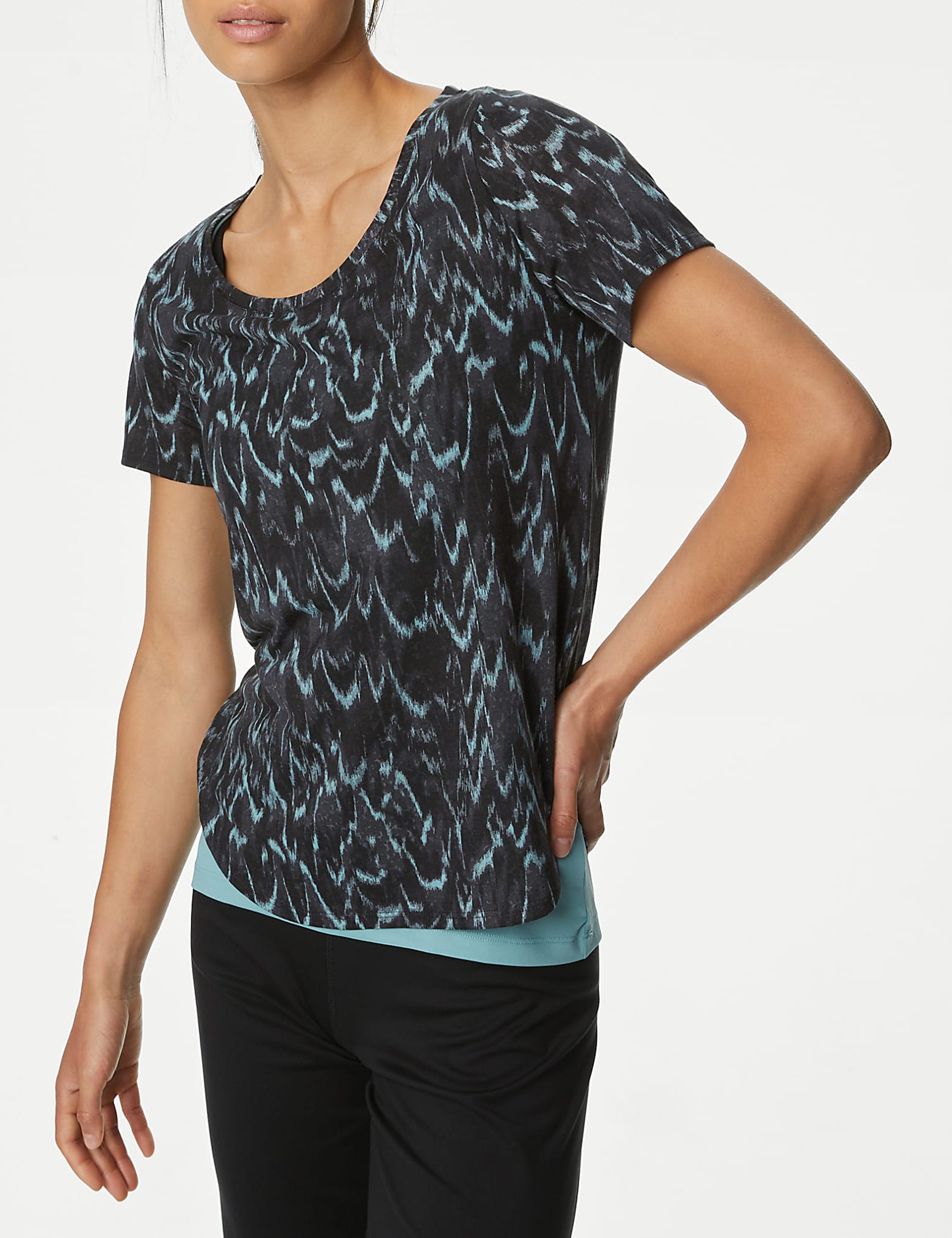 Printed Scoop Neck 2-in-1 T-Shirt