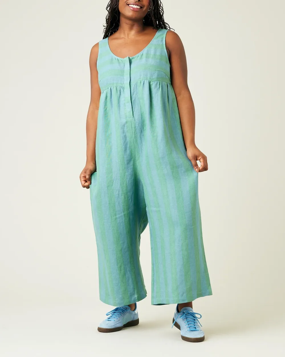 OCEAN STRIPE LINEN JUMPSUIT