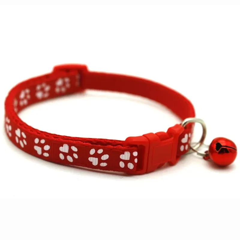 Pet Cat Collar Cute Paw Print Cat Bell Collar Adjustable Nylon Ribbon Collar for Cats Small Dogs Puppy Neck Strap