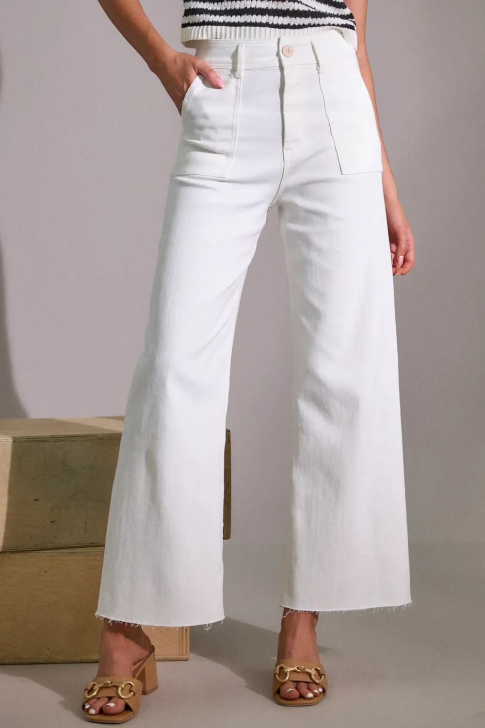 CRISP CANVAS WHITE DENIM WIDE LEG JEANS