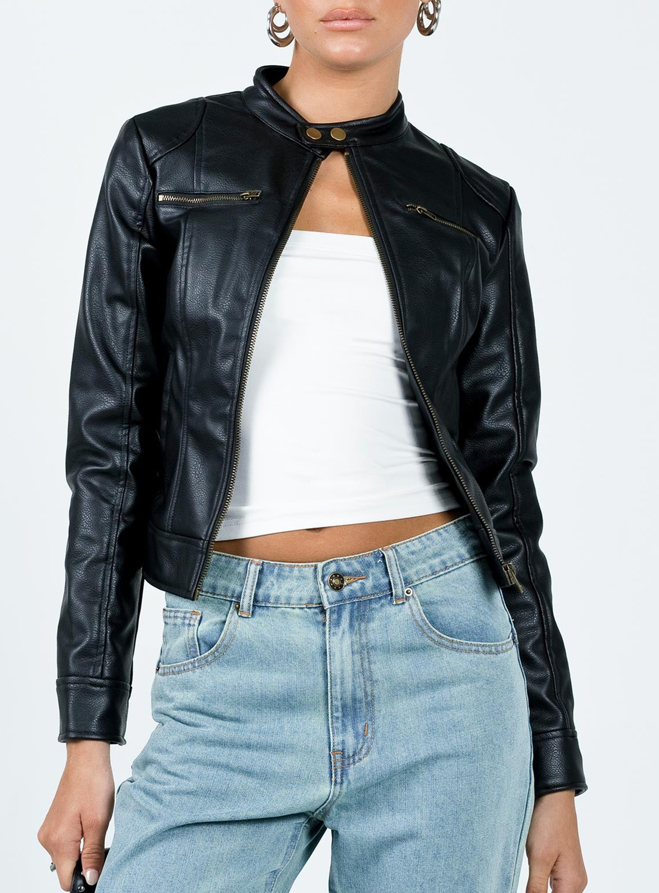 Pottsville Faux Leather Moto Jacket Black