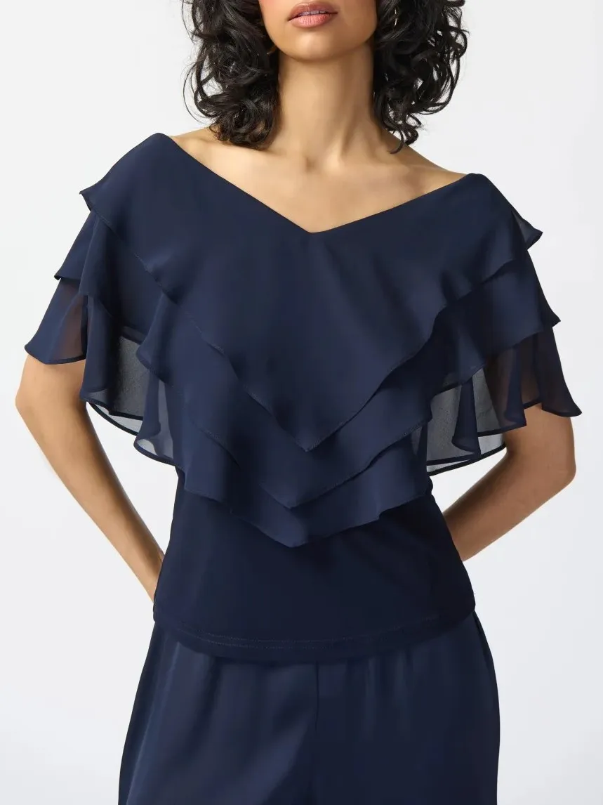 Silky Knit Top With Chiffon Overlays