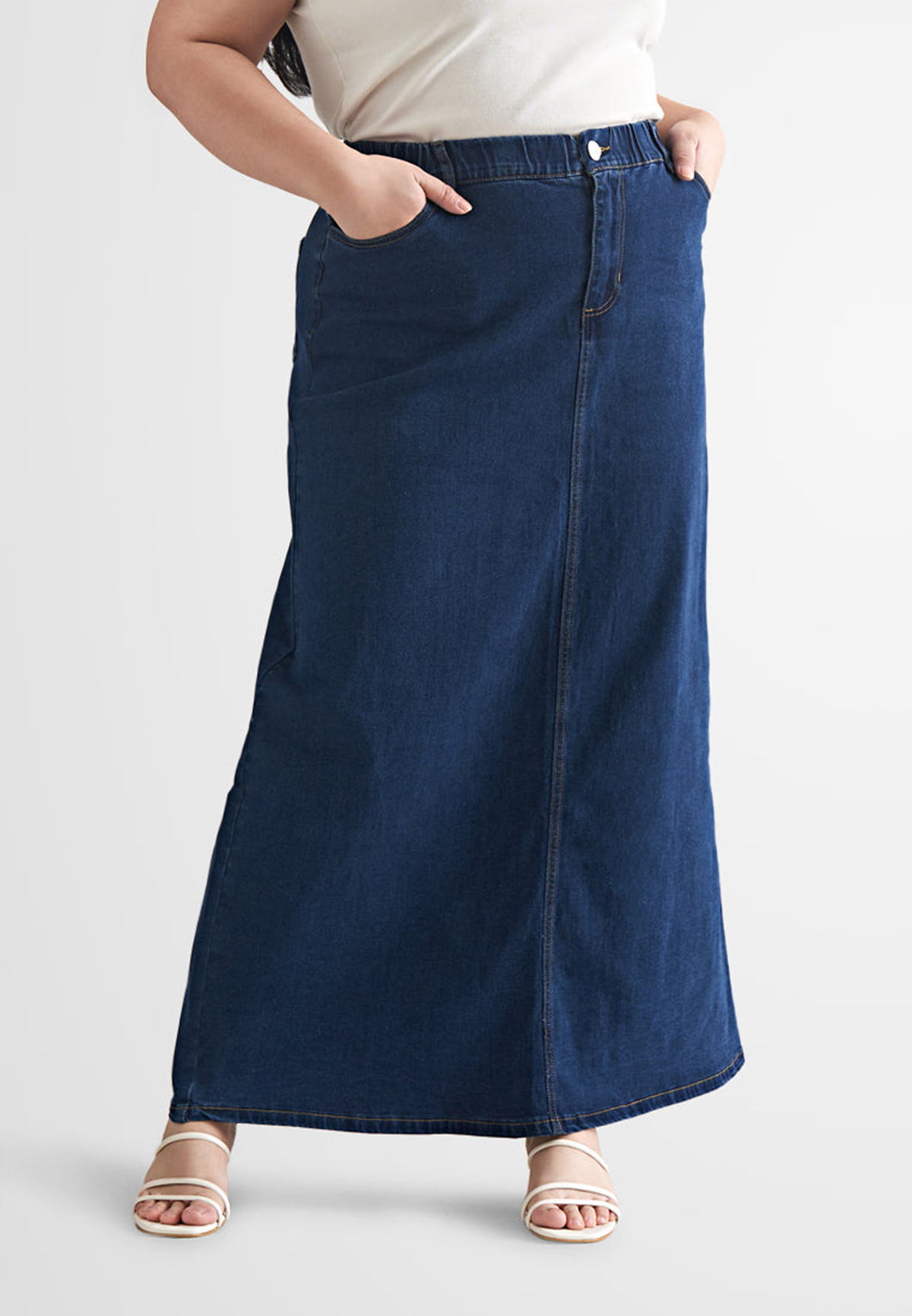 Denim Long A-Line Skirt