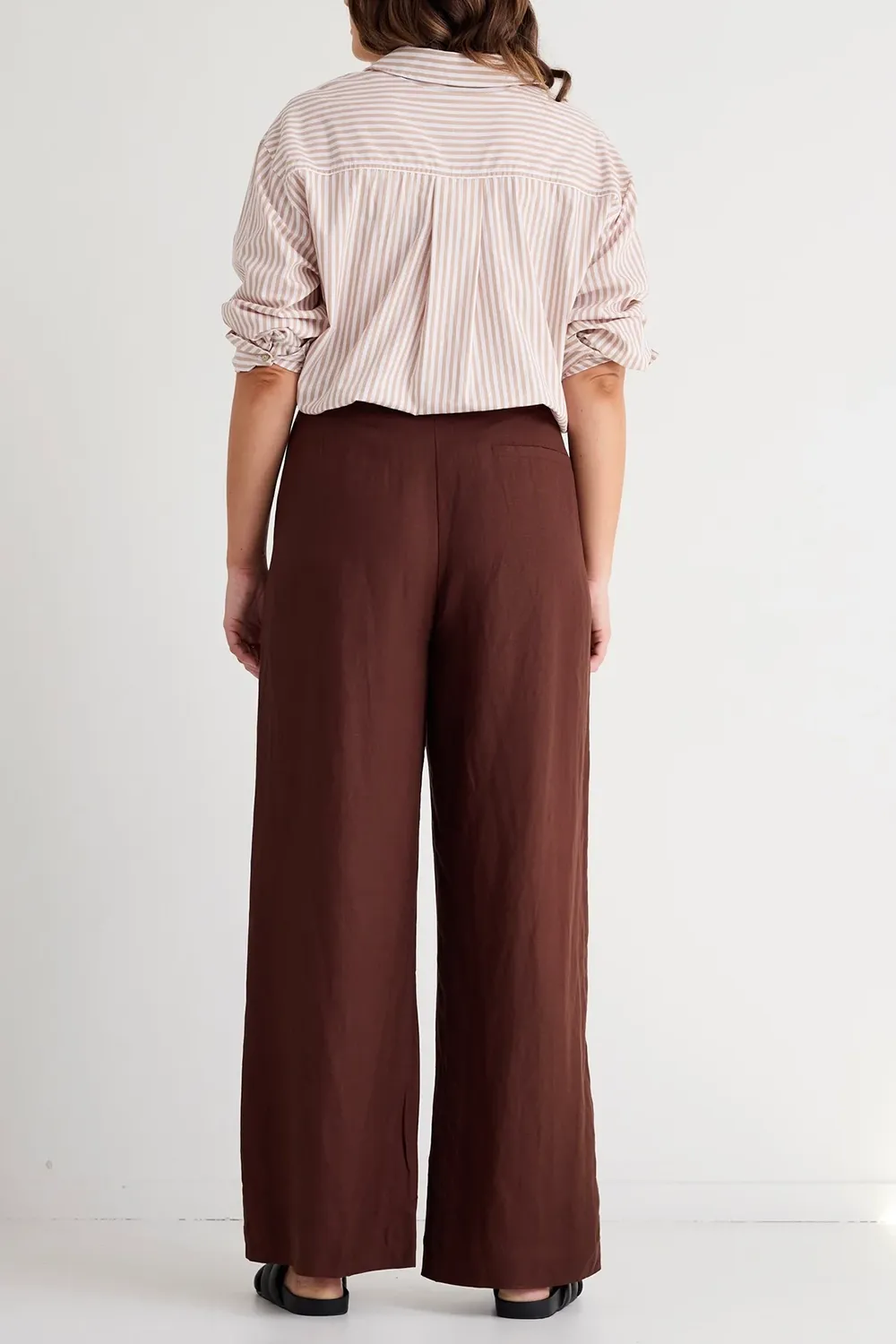 Island Chocolate Linen Pleat Front Wide Leg Pant