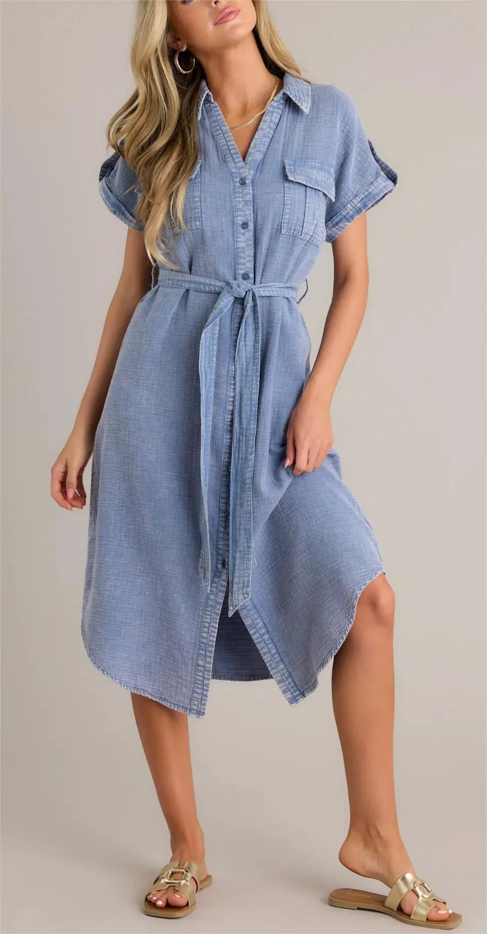 SEA SPRAY 100% COTTON BLUE WASHED MAXI DRESS