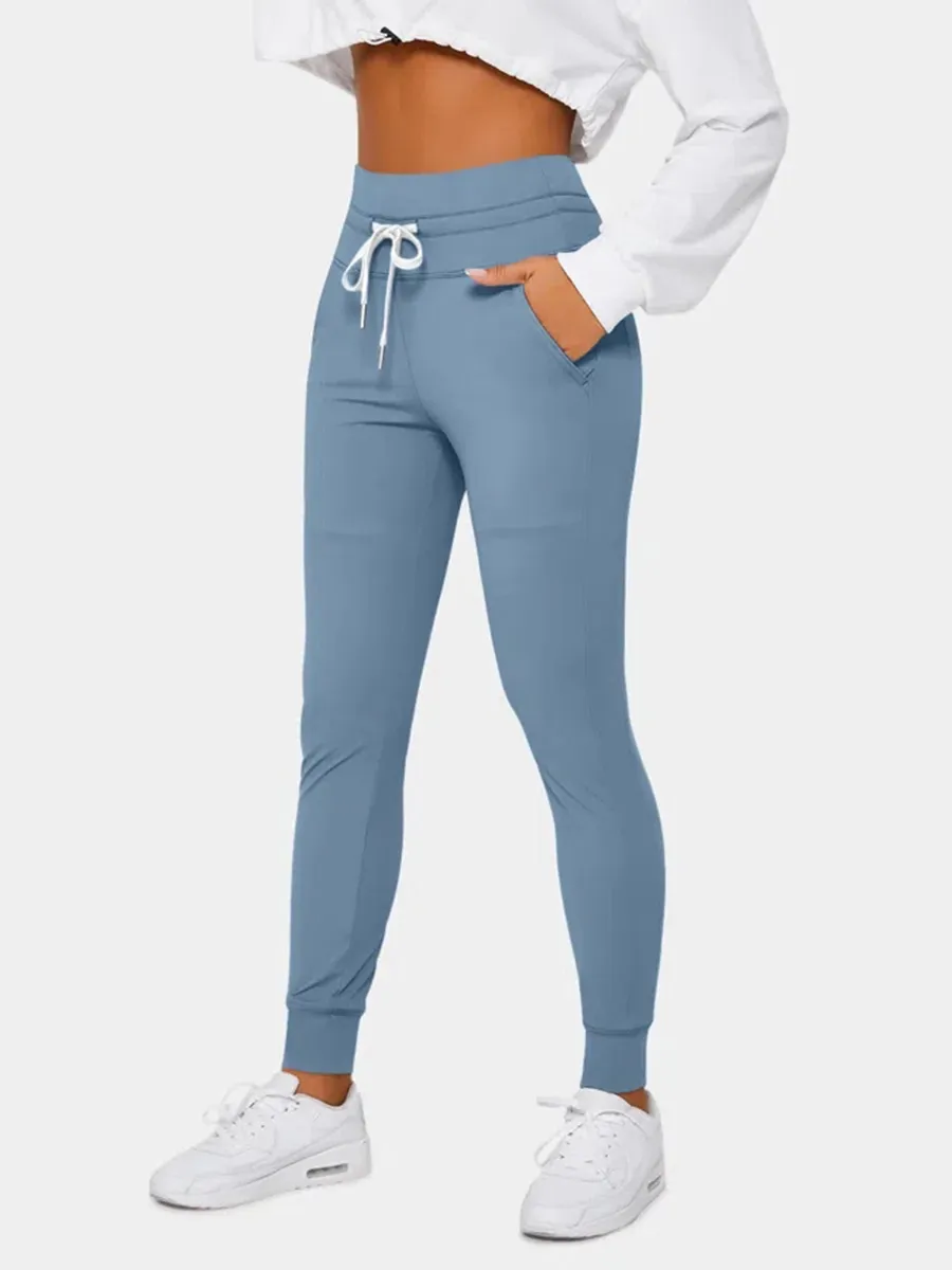 Softlyzero Airy High Waisted Drawstring Side Pocket Plain Full Length Joggers