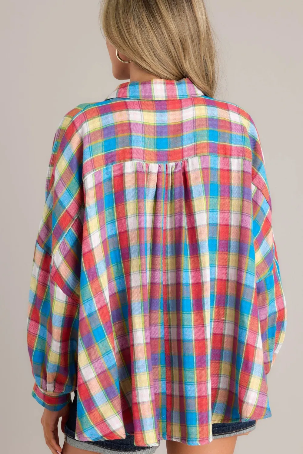 DOESN'T ADD UP BLUE MULTI PLAID TOP