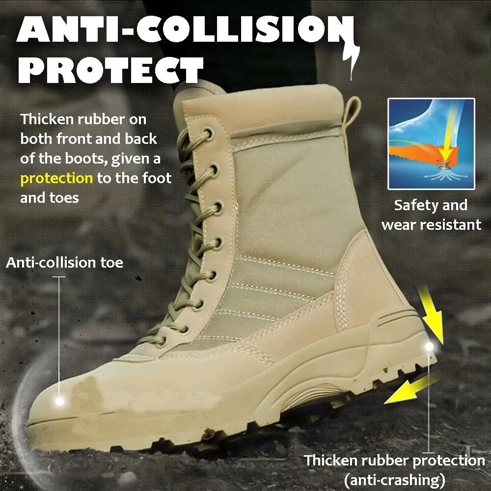 Men Waterproof Steel Toe Work Boots Non-Slip Hiking Boots Tactical Boots