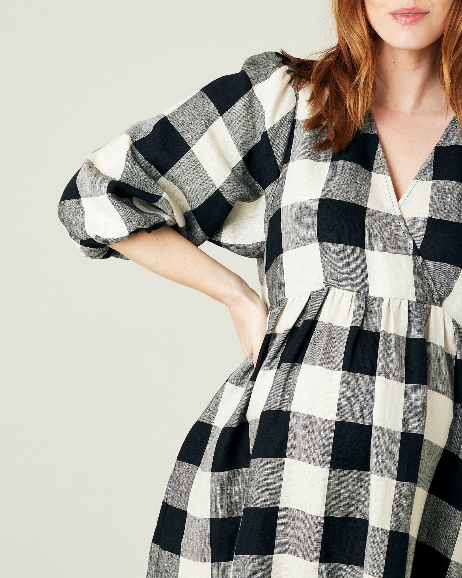 ABBIE STONE & BLACK MEGA CHECK LINEN DRESS